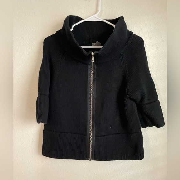 Kenneth Cole Reaction Black 3/4 sleeve zip up high collar Sweater size Small - Picture 1 of 7